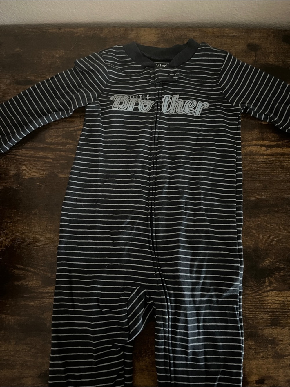 Carter's Black and White Striped "Little Brother" One-Piece Footie